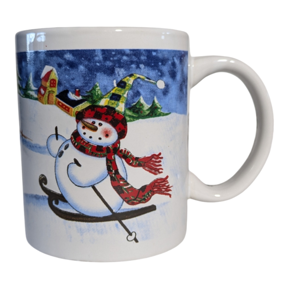 Vintage 1997 Elaine Thompson "Winter Snowman" Coffee Mug Snowy Day